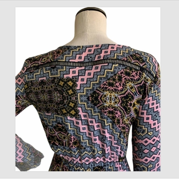 MinkPink Romper BOHO Scoop Neck Long Sleeve Sz S Multicolor #225G - Picture 6 of 11